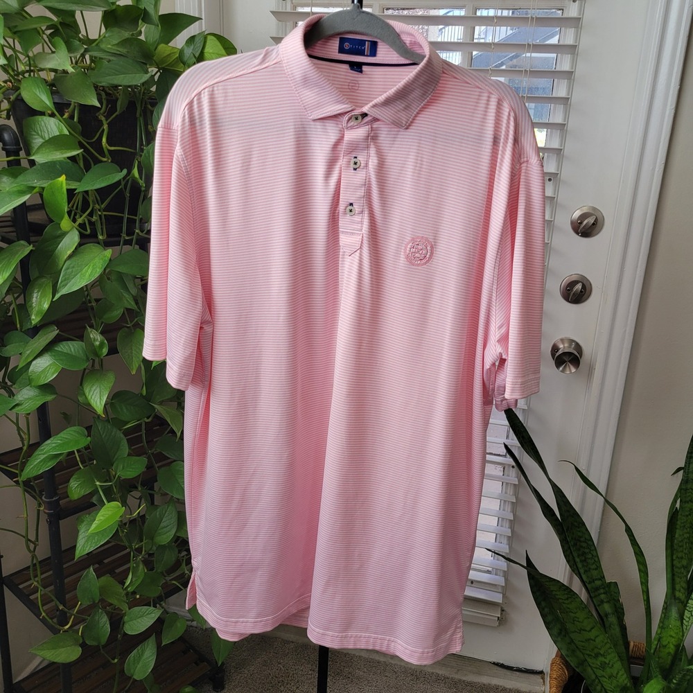 Stitch Golf Mens Pink Striped Polo Shirt Midlothian Country Club Size L